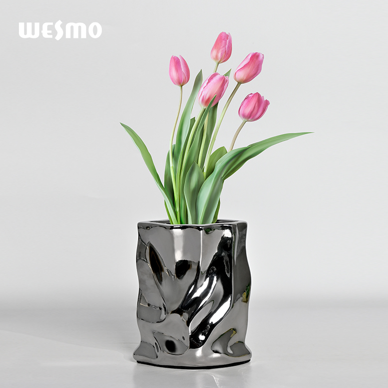 Creative ceramic plated silver flower vase planter pot office decor living room decoration for home